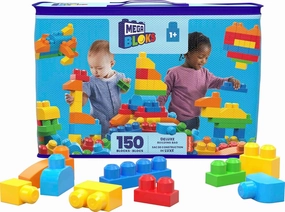 MEGA BLOKS First Builders Toddler Blocks Toys Set, Deluxe Building Bag with 150 Pieces and Storage, Blue, Ages 1  Years