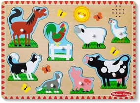 Melissa & Doug Farm Animals Sound Puzzle - Wooden Peg Puzzle With Sound Effects (8 pcs)