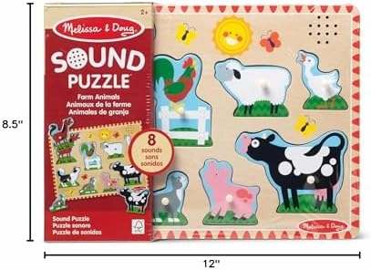 Melissa & Doug Farm Animals Sound Puzzle - Wooden Peg Puzzle With Sound Effects (8 pcs)