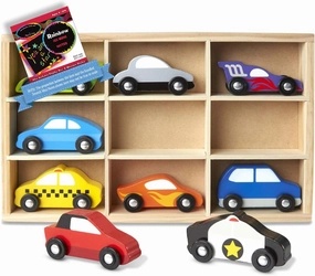 Melissa & Doug﻿ Wooden 9-Piece Cars Set Bundle with 1 Theme Compatible M&D Scratch Fun Mini-Pad (03178)