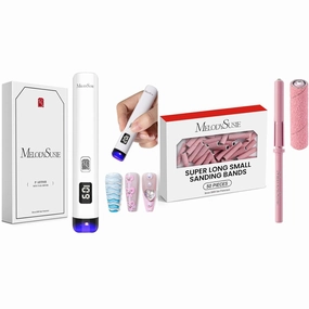 Melodysusie Handheld UV Light for Gel Nails with 50 Pcs Super Long Small Sanding Bands