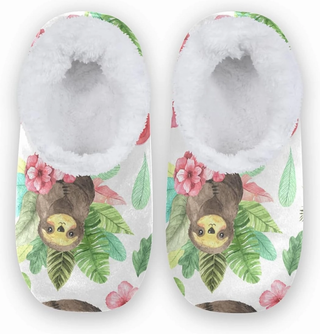 Men's and Women's Slippers, Cute Animal Sloth Flower Leaves House Slippers Non Slip Home Hotel Spa Slippers Fuzzy Memory Foam Comfy Bedroom House Shoes Indoor Outdoor