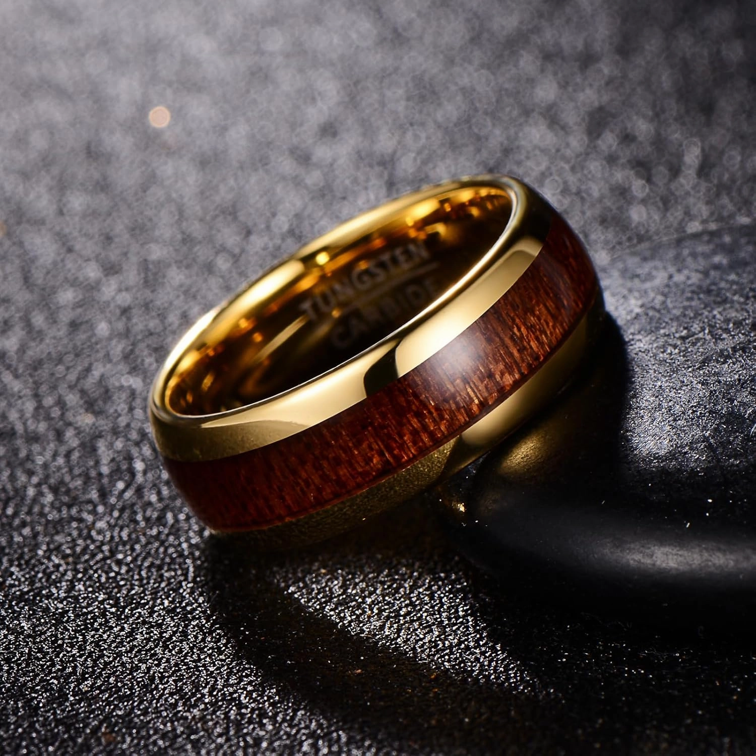 men's rings tungsten carbide wide 8mm business retro for black golden women's elegant wood grain wedding ring