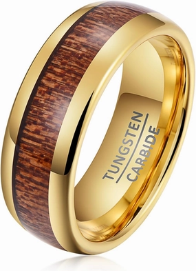 men's rings tungsten carbide wide 8mm business retro for black golden women's elegant wood grain wedding ring