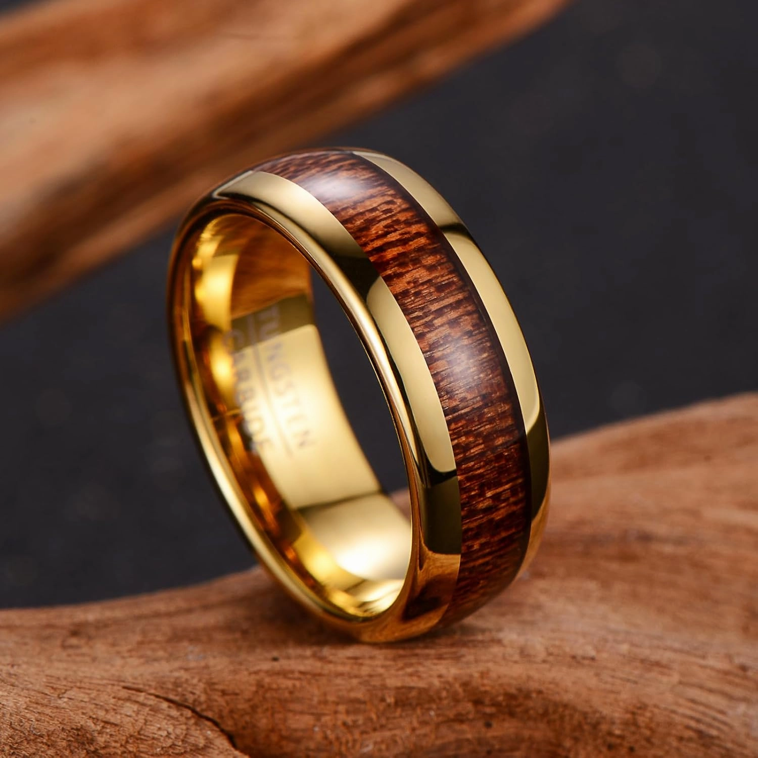 men's rings tungsten carbide wide 8mm business retro for black golden women's elegant wood grain wedding ring