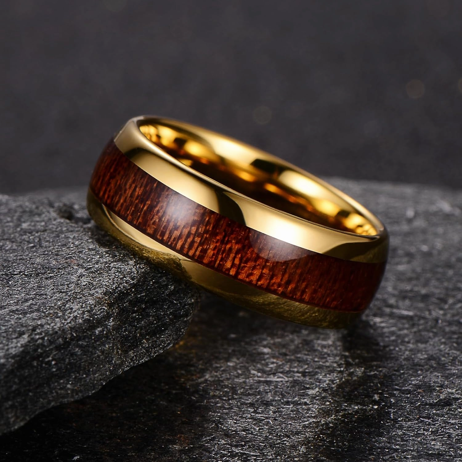 men's rings tungsten carbide wide 8mm business retro for black golden women's elegant wood grain wedding ring
