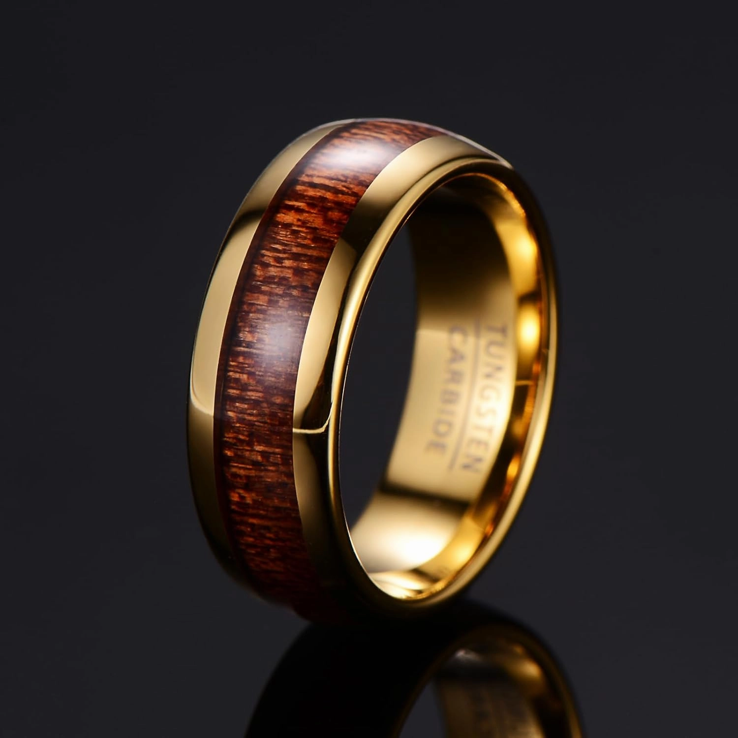 men's rings tungsten carbide wide 8mm business retro for black golden women's elegant wood grain wedding ring