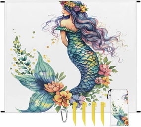 Mermaid Beach Blanket, Sandproof Beach Mat, 68 x 59 Waterproof Quick Drying Sand Free Mat with 4 x Ground Spikes for Outdoor Travel Camping Hiking, Sea Fish Mermaid