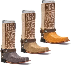 MexART ( 3 Pack ) Mexican Leather Mini Texan Boot Tequila Shot - Original Artisan Bota Chata para Tequila (Assorted Colors)