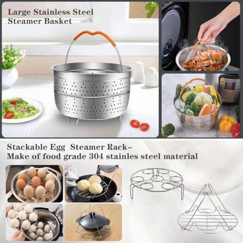 MIBOTE 98 Pcs Accessories Set for Instant Pot 5,6,8 Qt, 2 Steamer Baskets, Springform Pan, Egg Steamer Rack, Egg Bites Mold, Kitchen Tong, Silicone Pad, Oven Mitts, Cheat Sheet Magnet, and etc
