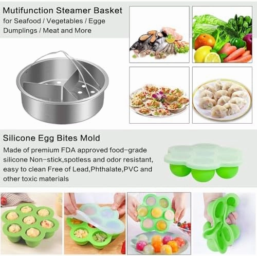 MIBOTE 98 Pcs Accessories Set for Instant Pot 5,6,8 Qt, 2 Steamer Baskets, Springform Pan, Egg Steamer Rack, Egg Bites Mold, Kitchen Tong, Silicone Pad, Oven Mitts, Cheat Sheet Magnet, and etc