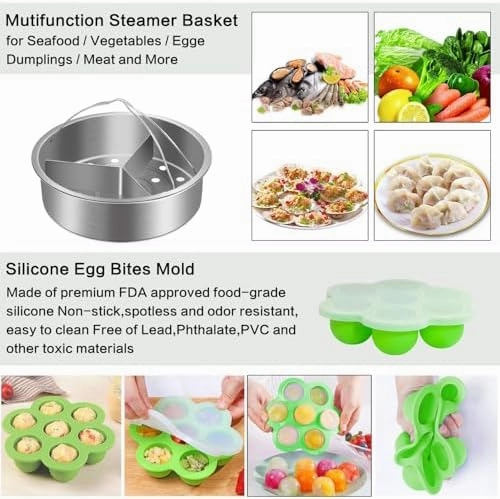 MIBOTE 98 Pcs Accessories Set for Instant Pot 5,6,8 Qt, 2 Steamer Baskets, Springform Pan, Egg Steamer Rack, Egg Bites Mold, Kitchen Tong, Silicone Pad, Oven Mitts, Cheat Sheet Magnet, and etc