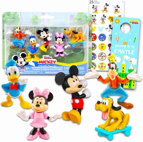 Mickey and Friends Mini Figures 5 Pack - Toy Bundle with 5 Cupcake Topper Figurines Including Mickey, Minnie, and More Plus Mickey Stickers and More (Party Supplies)