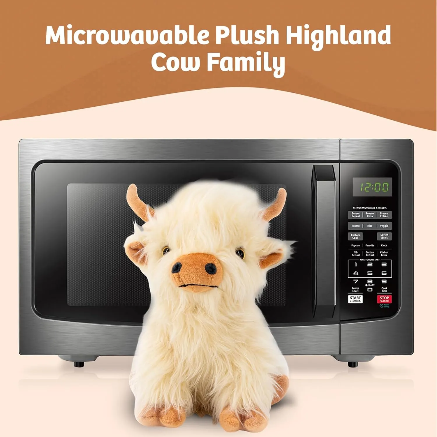 Microwaveable Highland Cow Stuffed Animal Toy - White Stuffed Animal Gift for Girls and Kids