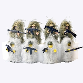 Military Camouflage Suits Soldiers Figures Toy, Action Minifigures Jungle and snowfield Fatigues, Special Forces Soldier Figures Ghillie Suit with Weaponsand Accessories (8 Included)