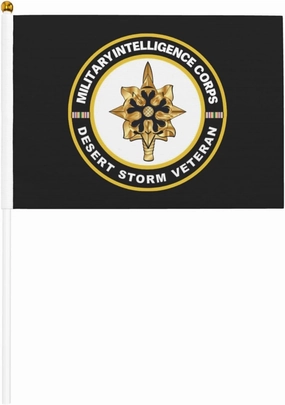 Military Intelligence Corps Desert Storm Veteran Stylish Mini Handheld Flags 5.5x8.3 Inch For Support Team Activities Parties