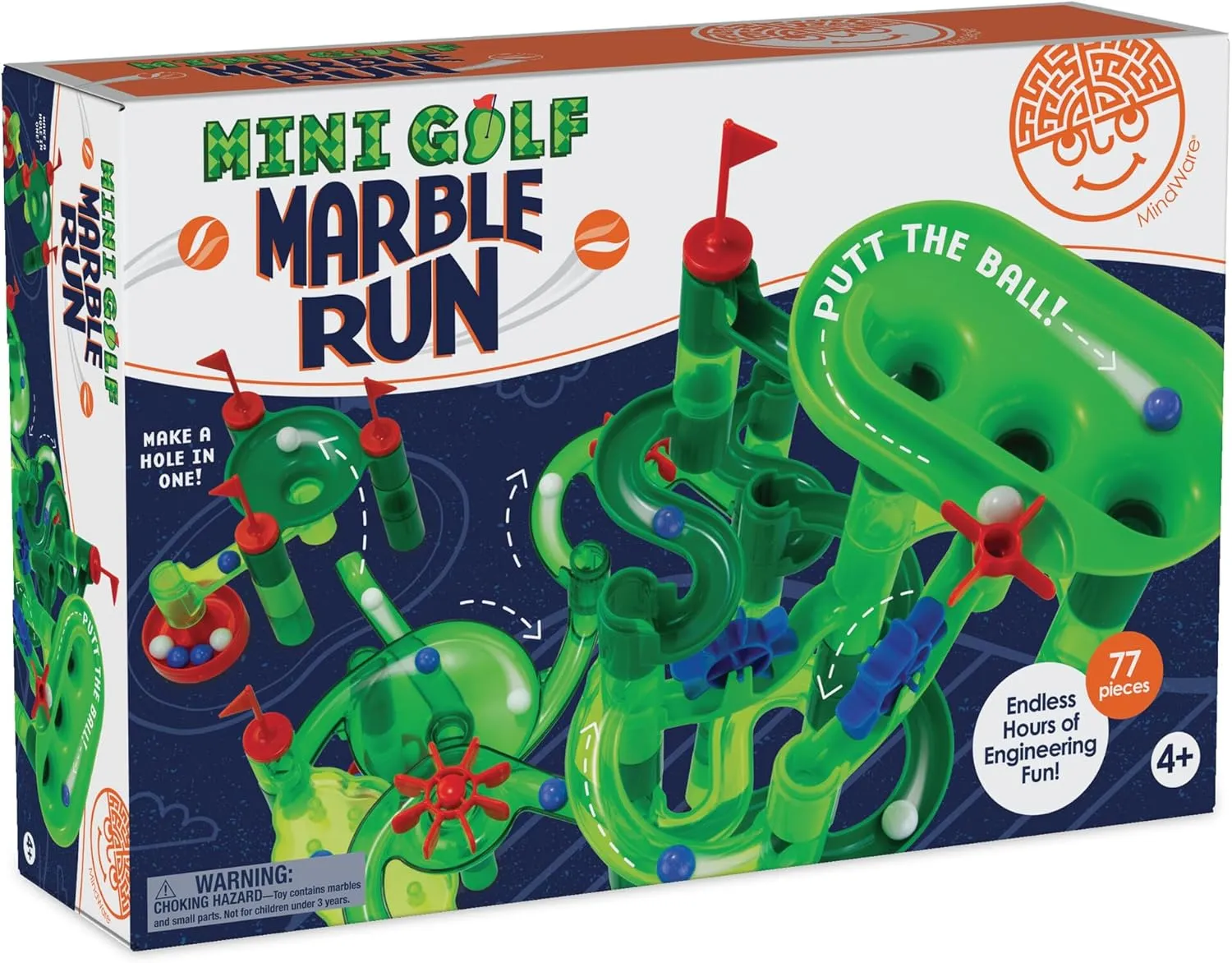 MindWare Marble Run Mini Golf - Building Toys for Kids Ages 4-8 - Unique Twist on Classic Marble Run for Kids Ages 4-8 - Marble Maze Includes 75 Track Pieces, 20 Marbles and Exciting New Components