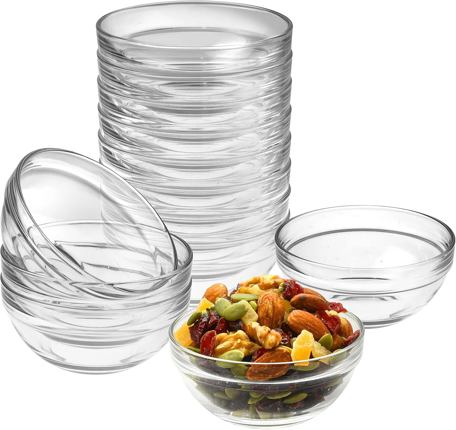 Mini 3.5 Inch Small Glass Bowls - Small Bowls Perfect for Prep, Dips, Nuts, or Candy - Glass Prep Bowls or Mise en Place Bowls, Set of 12
