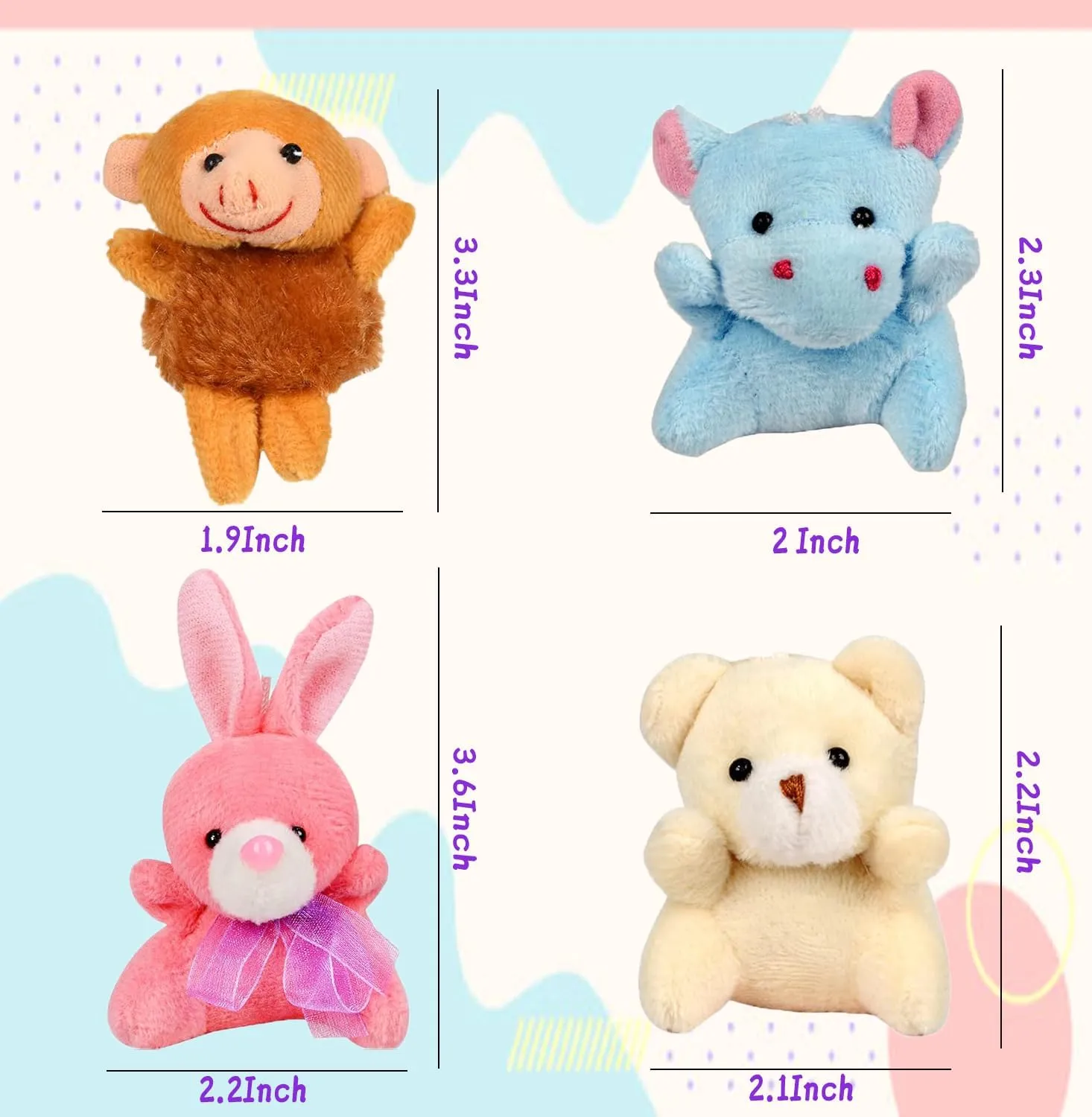 Mini Plush Animal Toy Set,Cute Animals Keychain Decoration for Kids,Goodie Bag Fillers, Basket Stuffers, School Prizes, Valentine's Day Party Supplies (36pcs)