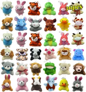 Mini Plush Animal Toy Set,Cute Animals Keychain Decoration for Kids,Goodie Bag Fillers, Basket Stuffers, School Prizes, Valentine's Day Party Supplies (36pcs)