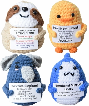 Mini Cute Positive Crochet Animals - Inspirational Gifts for Mental Health & Emotional Support - Handmade Duck, Sloth, Shark, & Elephant for Women, Men, Birthday, Graduation, & Christmas Decor