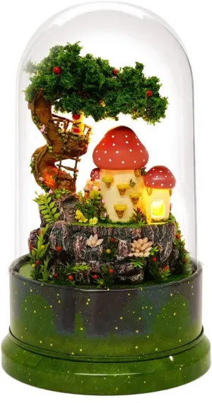 Miniature Model Doll House with Dust Cover Rotate Music Box Garden Diary (Battery Included)