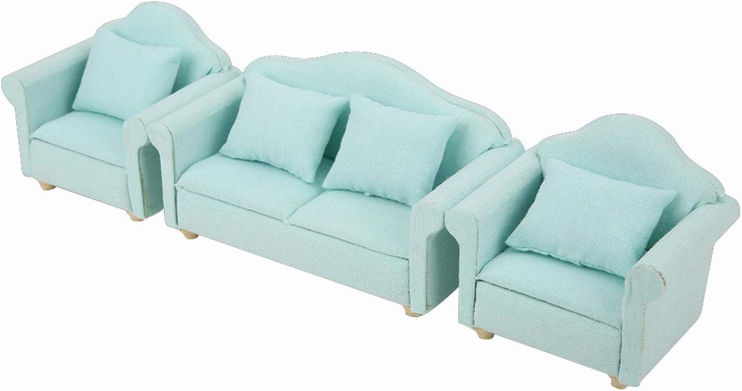 Miniature Dollhouse Furniture, 3Pcs Fabric Sofa with Pillows Doll House Furniture Couch for 1:12 Doll House Accessories (Green) Furniture