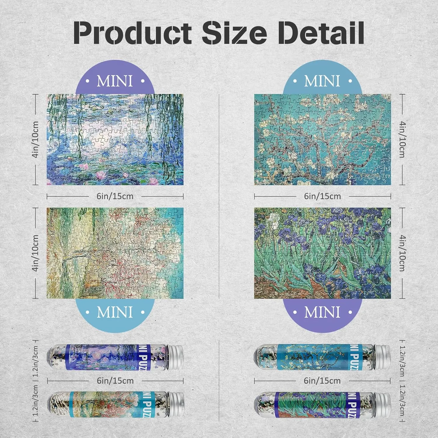 MISITU Small Jigsaw Puzzles for Adults Challenging Puzzle Small Puzzles Mini Jigsaw Puzzles for Adults 150 Pieces Micro Tiny Puzzle Van Gogh Art Puzzles Travel Puzzle 6 x 4 Inch 4 Packs