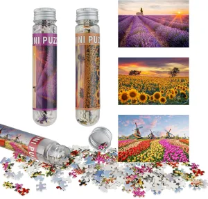 MISITU Small Jigsaw Puzzles for Adults Mini Puzzles 150 Pieces Micro Pieces Small Puzzle Challenging Difficult Puzzles Travel Puzzle Lavender Tulip Sunflowers Jigsaw Puzzle 6 x 4 inch 3 Pack
