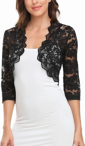 MISS MOLY Women's 3/4 Sleeve Sheer Floral Lace Bolero Shrug Top Cardigan