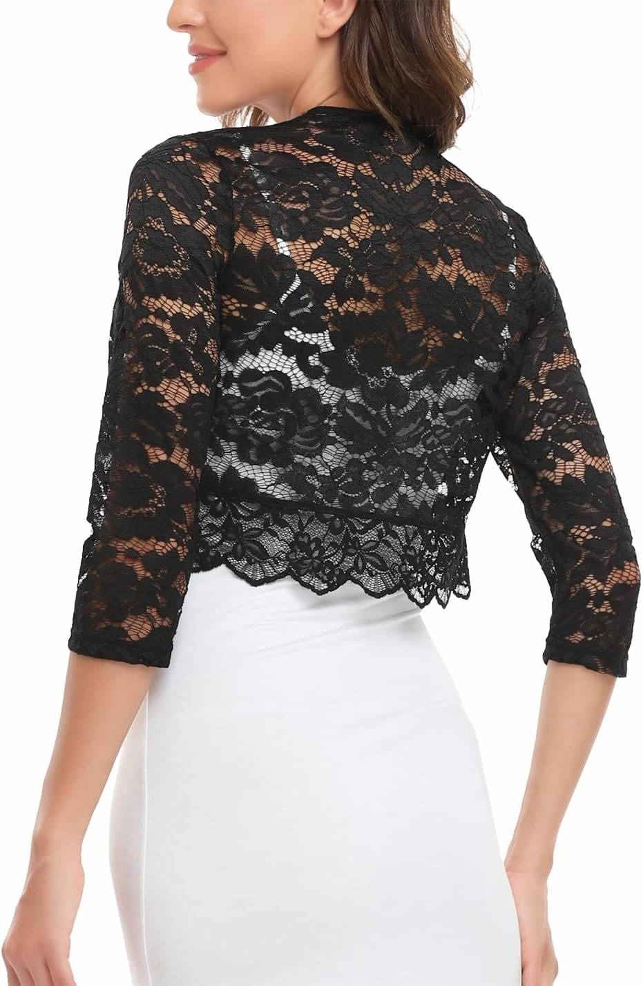 MISS MOLY Women's 3/4 Sleeve Sheer Floral Lace Bolero Shrug Top Cardigan
