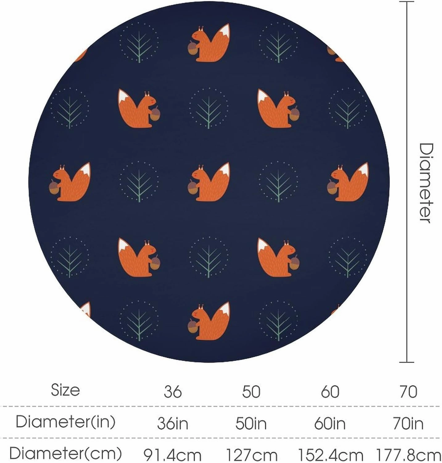 MoBlinko Squirrel Acorn Tree Table Cloth Winter 70x70in Waterproof Round Tablecloth Washable Table Cover for Kitchen Outdoor Party Wedding