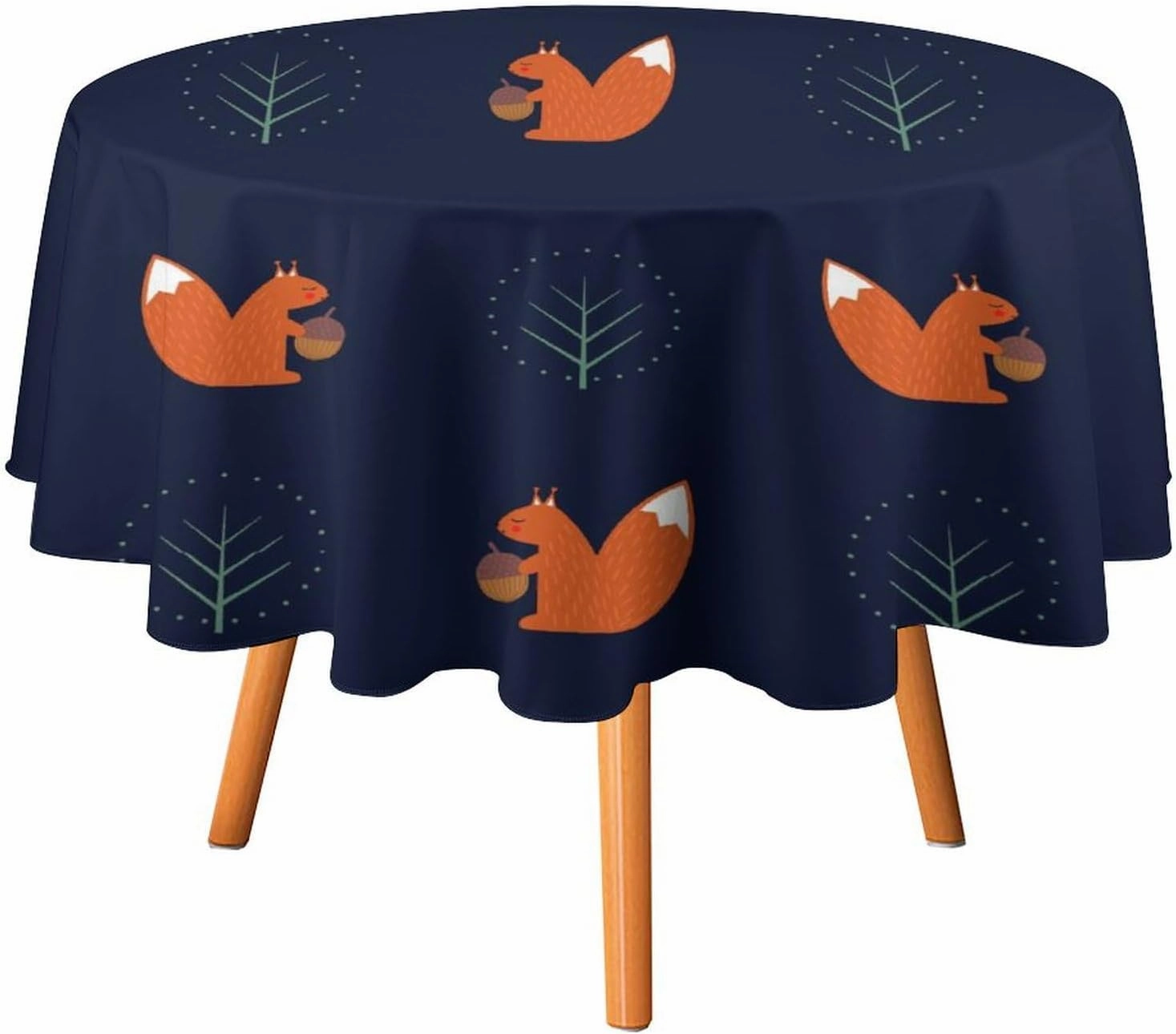 MoBlinko Squirrel Acorn Tree Table Cloth Winter 70x70in Waterproof Round Tablecloth Washable Table Cover for Kitchen Outdoor Party Wedding