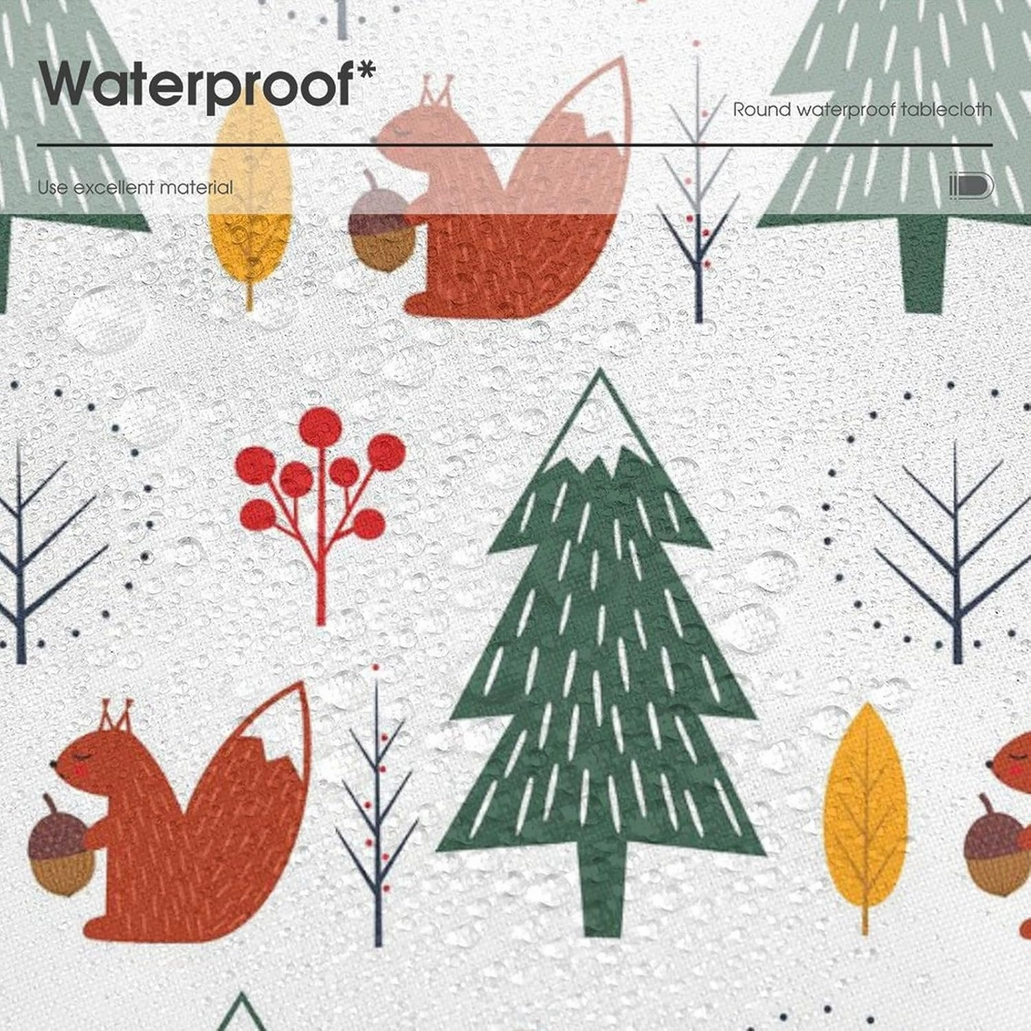 MoBlinko Squirrel in Forest Table Cloth Round Winter Animal Reusable Tablecloth 70x70in Waterproof Outdoor Tablecloth Table Cover for Kitchen Party Picnic Dining Decor