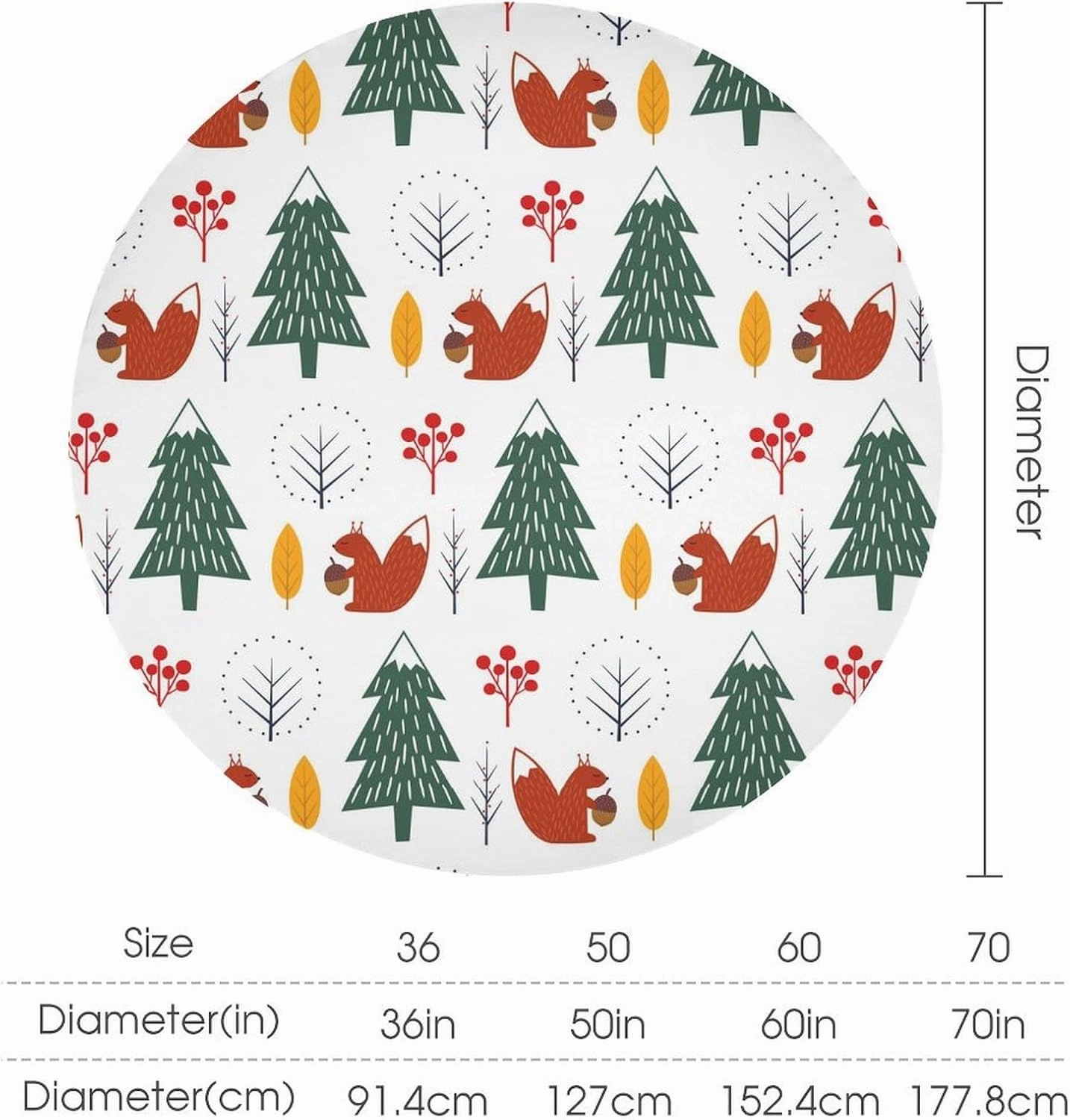 MoBlinko Squirrel in Forest Table Cloth Round Winter Animal Reusable Tablecloth 70x70in Waterproof Outdoor Tablecloth Table Cover for Kitchen Party Picnic Dining Decor