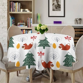 MoBlinko Squirrel in Forest Table Cloth Round Winter Animal Reusable Tablecloth 70x70in Waterproof Outdoor Tablecloth Table Cover for Kitchen Party Picnic Dining Decor