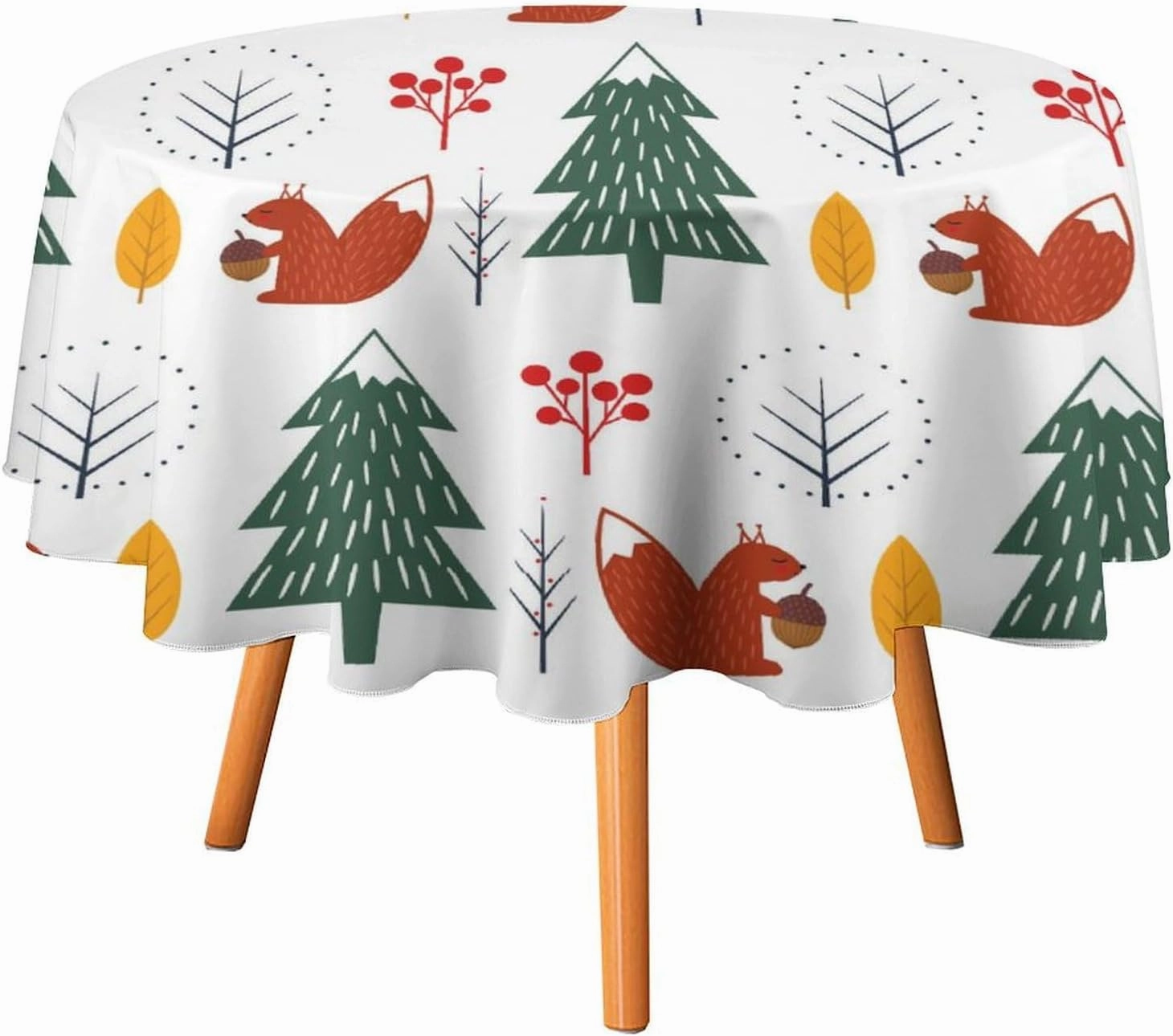MoBlinko Squirrel in Forest Table Cloth Round Winter Animal Reusable Tablecloth 70x70in Waterproof Outdoor Tablecloth Table Cover for Kitchen Party Picnic Dining Decor