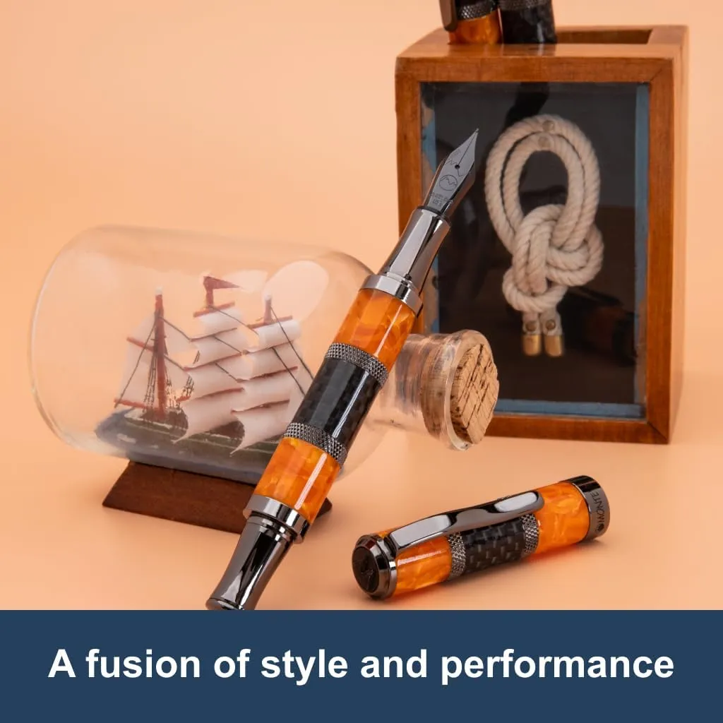 Monteverde USA Regatta Sport Fountain Pen in Orange and Carbon Fiber - Stub Nib, Luxury Refillable Pen with Gunmetal Accents, Premium Gift