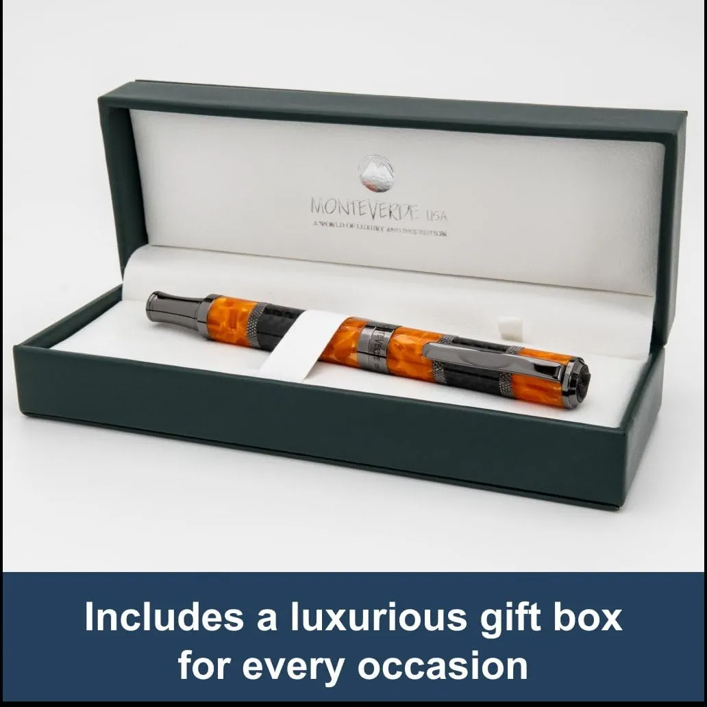 Monteverde USA Regatta Sport Fountain Pen in Orange and Carbon Fiber - Stub Nib, Luxury Refillable Pen with Gunmetal Accents, Premium Gift