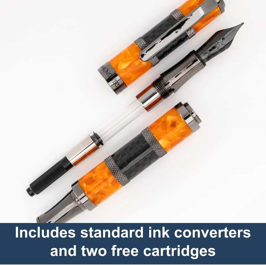 Monteverde USA Regatta Sport Fountain Pen in Orange and Carbon Fiber - Stub Nib, Luxury Refillable Pen with Gunmetal Accents, Premium Gift
