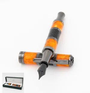Monteverde USA Regatta Sport Fountain Pen in Orange and Carbon Fiber - Stub Nib, Luxury Refillable Pen with Gunmetal Accents, Premium Gift