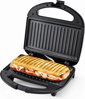 MONXOOK Electric Panini Press, 750W Sandwich Press, Non-Stick Coated Plates 8.46INx4.92IN, Panini Press Sandwich Maker with Indicator Lights, Cool Touch Handle, Black