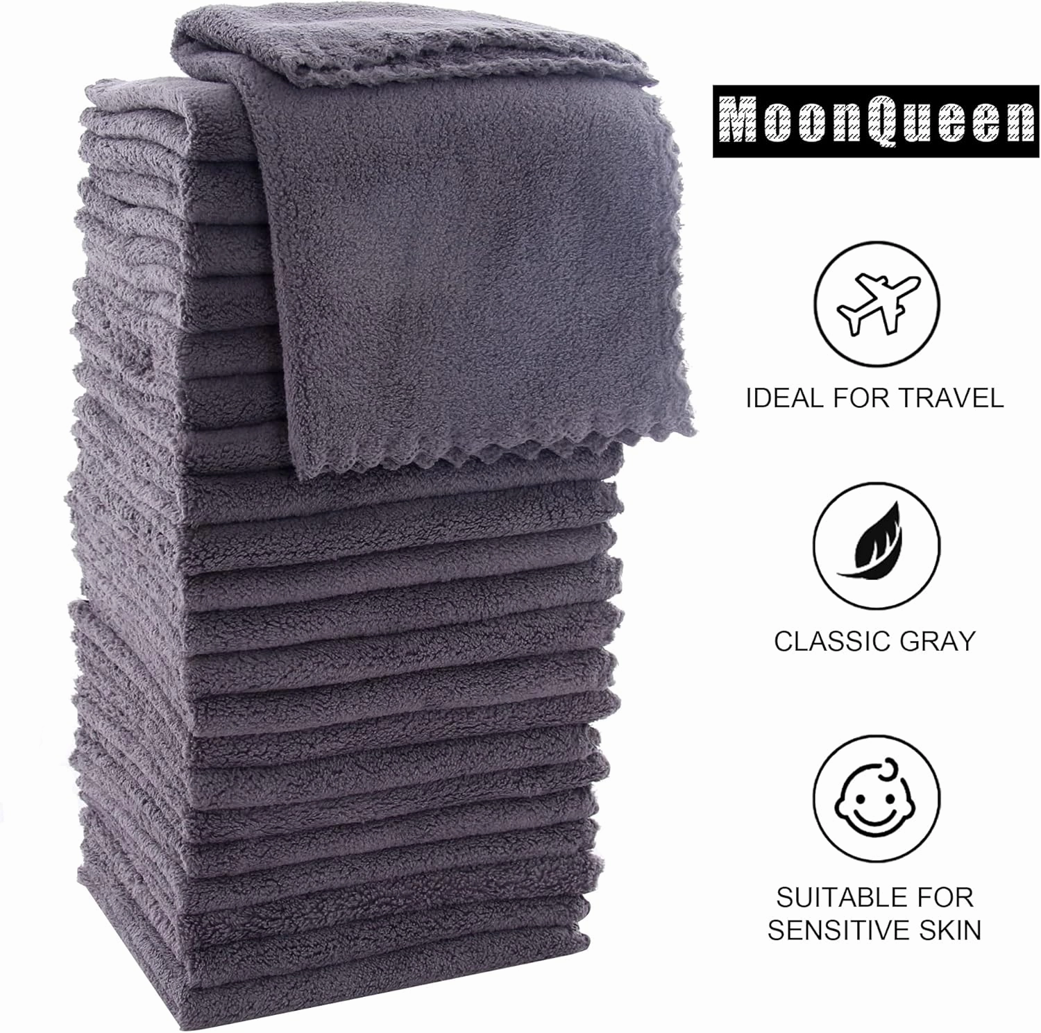 MOONQUEEN Ultra Soft Premium Washcloths Set - 12 x 12 inches - 72 Pack - Quick Drying - Highly Absorbent Coral Velvet Bathroom Wash Clothes (Grey)