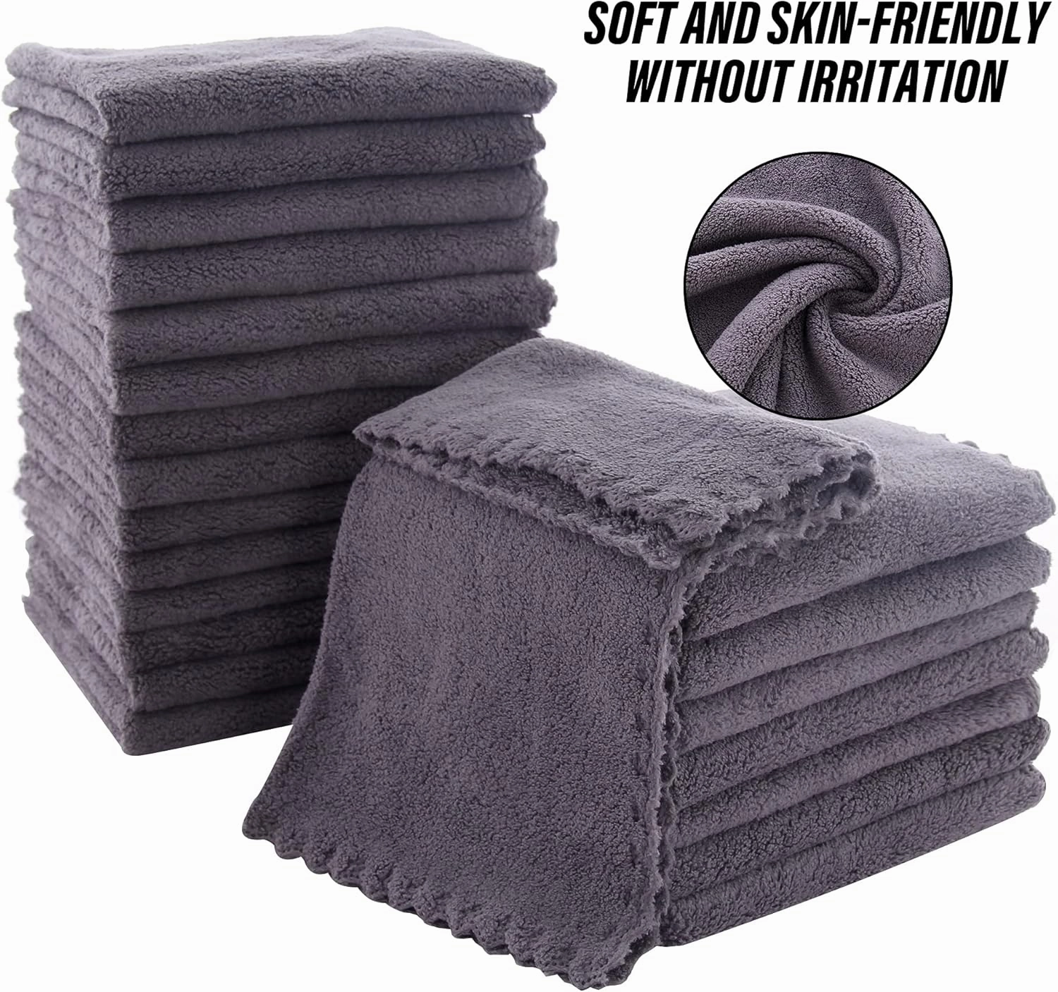 MOONQUEEN Ultra Soft Premium Washcloths Set - 12 x 12 inches - 72 Pack - Quick Drying - Highly Absorbent Coral Velvet Bathroom Wash Clothes (Grey)