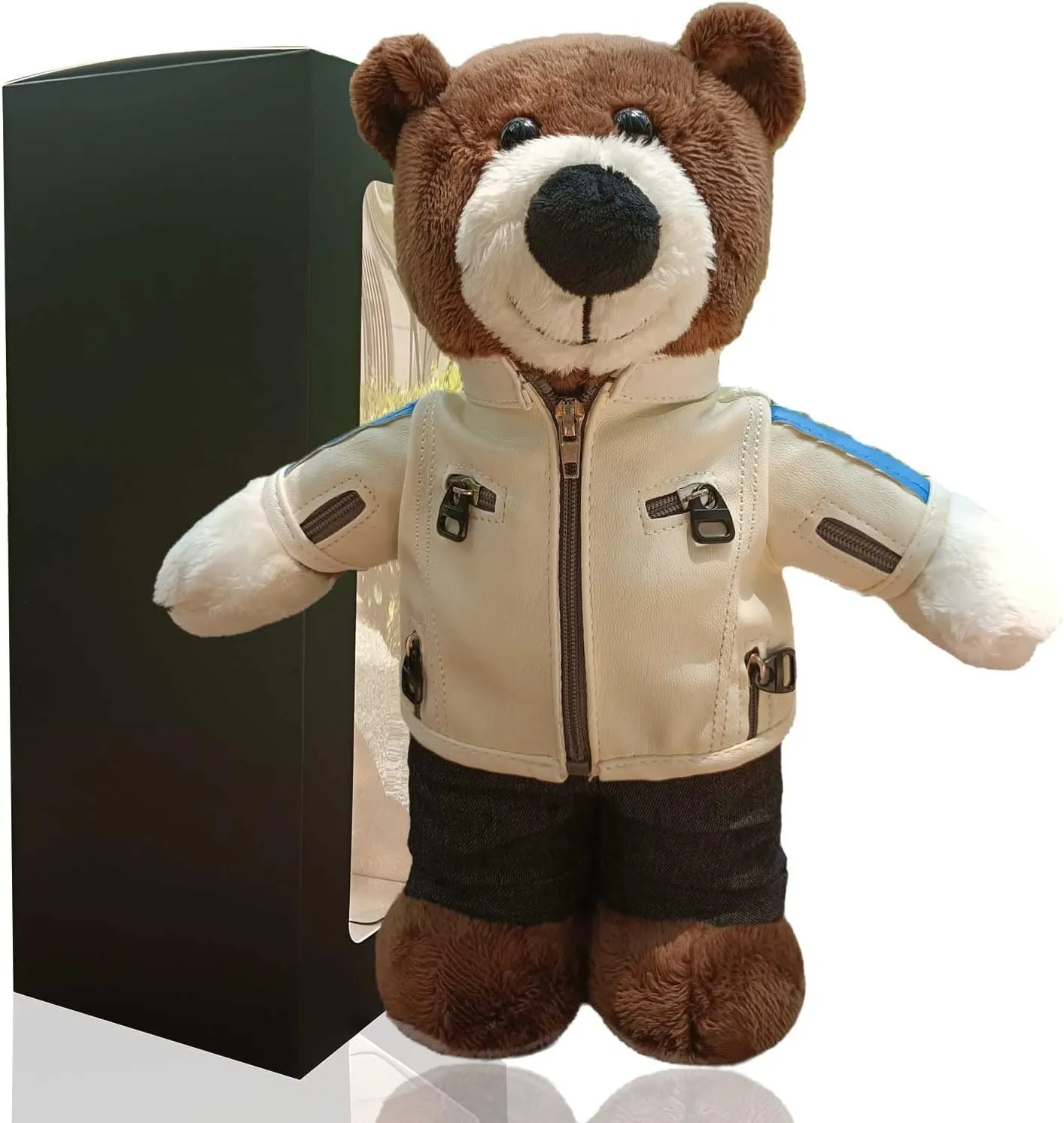 Motorcycle Bear Personalized Cute Teddy Bear Stuffed Animals Toy Birthday and Valentines Hug Sleep for Girlfriend Boyfriend (White Leather Teddy Bear White Helmet)
