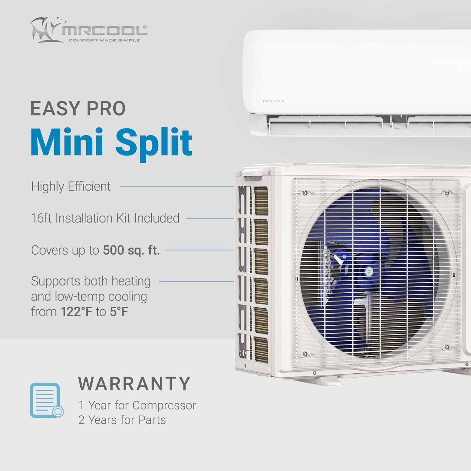 MrCool Easy Pro 12k BTU 18 SEER Ductless Heat Pump Split System - DIY Mini Split w/ 16ft Lineset