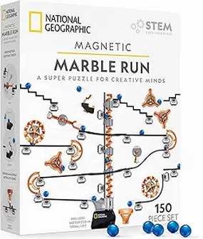 NATIONAL GEOGRAPHIC Magnetic Marble Run - 75-Piece STEM Building Set for Kids & Adults with Magnetic Track & Trick Pieces & Marbles for Building A Marble Maze, STEM Project (New Open Box)