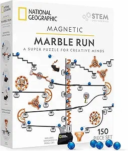 NATIONAL GEOGRAPHIC Magnetic Marble Run - 75-Piece STEM Building Set for Kids & Adults with Magnetic Track & Trick Pieces & Marbles for Building A Marble Maze, STEM Project (New Open Box)