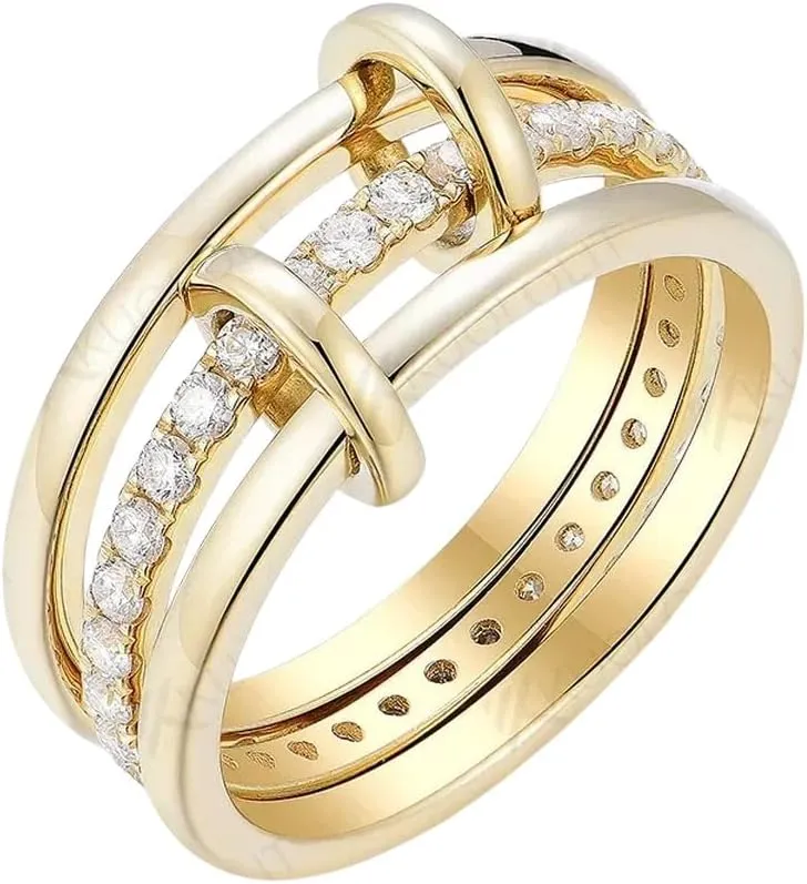 New 2026 Unisex Lab Grown Diamonds Rings for Women and Men Solid 18K 14K 10K Gold Connect 3 Wedding Band Anniversary Jewelry Fashion Luxury Accessories Creative Gift for Women and Men