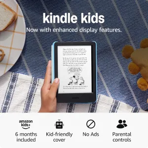 New Amazon Kindle Kids (16 GB) - If it breaks, we will replace it, includes ad-free books and cover, with glare-free display, faster page turns - Space Whale
